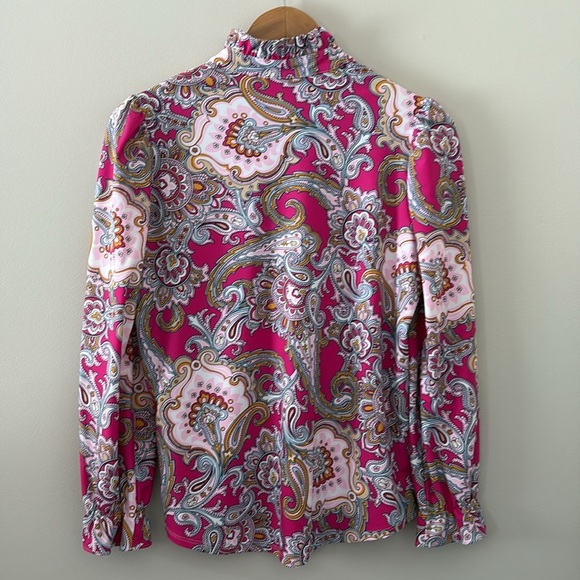 Jude Connally Palm Beach Paisley Pink Long Sleeve Top Ruffle V Neck Size S - Picture 7 of 8